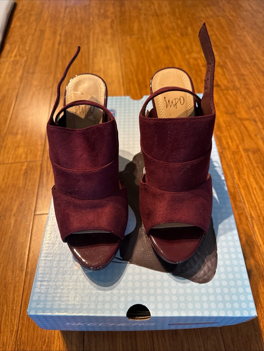 Impo Burgundy Open-Toe Suede Slingback Heels
